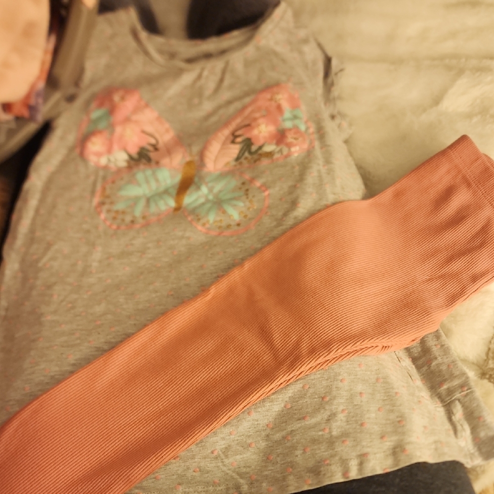 Sz 4T Jumping Beans Gray and Pink Butterfly Tee & Pink Ribbed Leggings